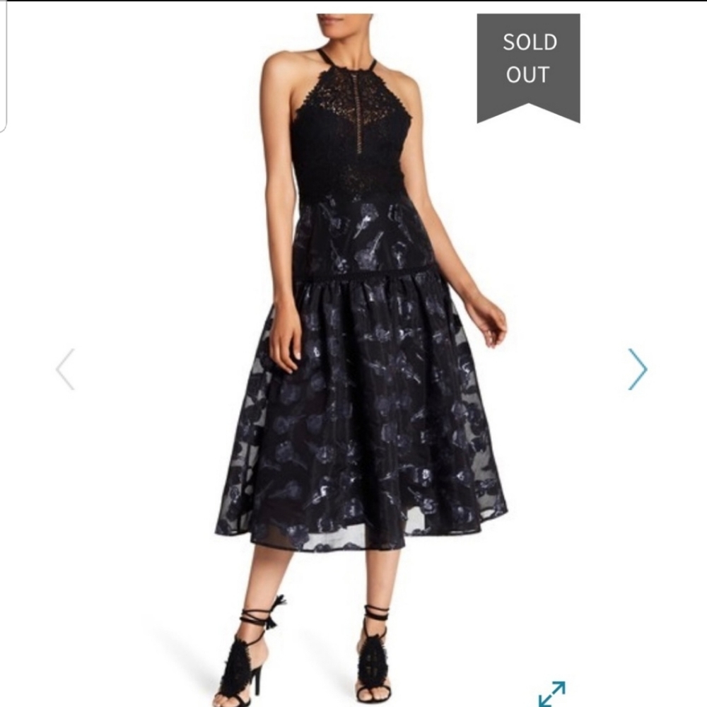 Rebecca Taylor "Jacquard" Floral Lace Midi Dress